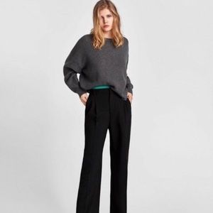 Zara Women's Dark Gray Tie Back Soft Knit Cropped Dolman sleeve Oversize Sweater